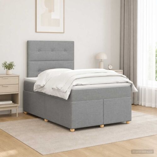 Boxspring krevet s madracem Svjetlosiva 120 x 190 cm Tkanina - Svjetlosiva 120 x 190 cm Prošiveno gumbima Cijena