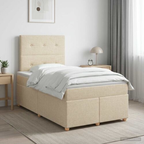 Boxspring krevet s madracem Krem 120 x 200 cm Tkanina - Krem 120 x 200 cm Prošiveno gumbima Cijena