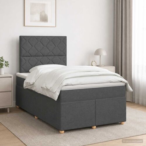 Boxspring krevet s madracem Tamnosiva 120 x 200 cm Tkanina - Tamnosiva 120 x 200 cm Dizajn s rombovima Cijena