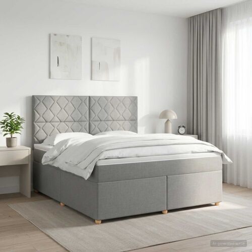 Boxspring krevet s madracem Svjetlosiva 160 x 200 cm Tkanina - Svjetlosiva 160 x 200 cm Dizajn s rombovima Cijena
