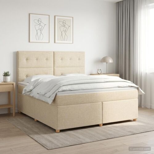 Boxspring krevet s madracem Krem 180 x 200 cm Tkanina - Krem 180 x 200 cm Prošiveno gumbima Cijena