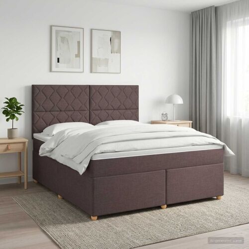 Boxspring krevet s madracem Tamno smeđa 180 x 200 cm Tkanina - Tamno smeđa 180 x 200 cm Dizajn s rombovima Cijena