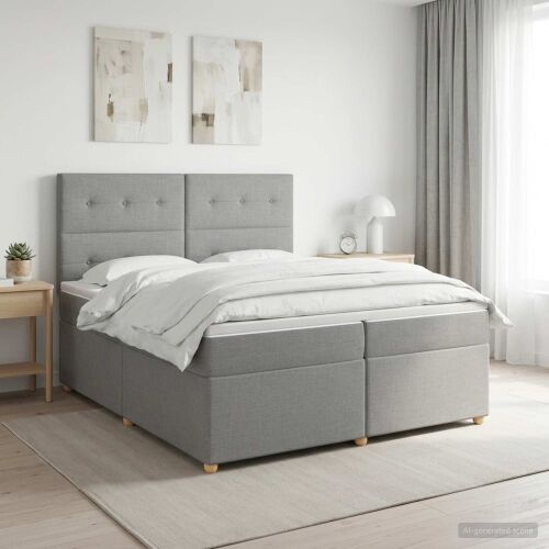 Boxspring krevet s madracem Svjetlosiva 200 x 200 cm Tkanina - Svjetlosiva 200 x 200 cm Prošiveno gumbima Cijena