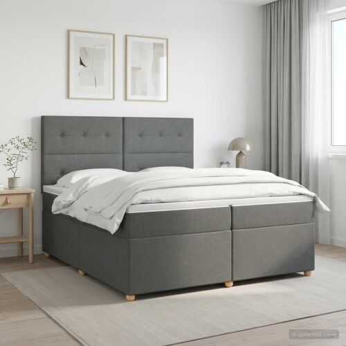 Boxspring krevet s madracem Tamnosiva 200 x 200 cm Tkanina - Tamnosiva 200 x 200 cm Prošiveno gumbima Cijena