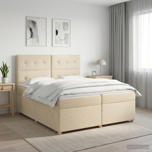 Boxspring krevet s madracem Krem 200 x 200 cm Tkanina - Krem 200 x 200 cm Prošiveno gumbima Cijena