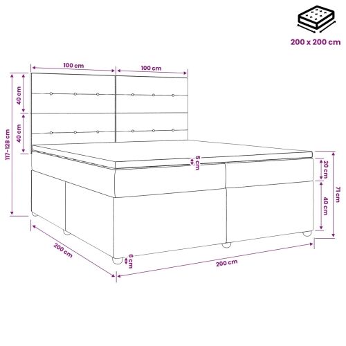 Boxspring krevet s madracem Plava 200 x 200 cm Tkanina - Plava 200 x 200 cm Prošiveno gumbima Cijena
