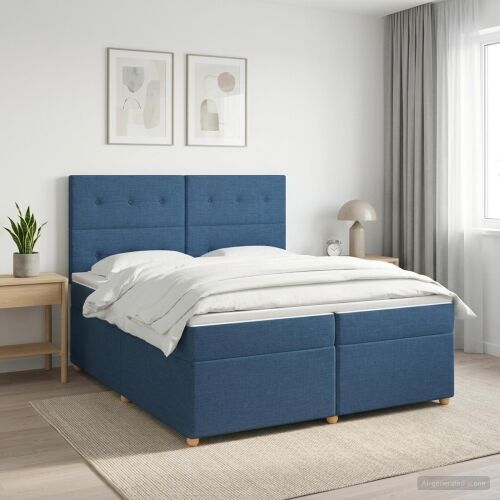 Boxspring krevet s madracem Plava 200 x 200 cm Tkanina - Plava 200 x 200 cm Prošiveno gumbima Cijena