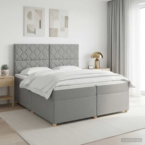 Boxspring krevet s madracem Svjetlosiva 200 x 200 cm Tkanina - Svjetlosiva 200 x 200 cm Dizajn s rombovima Cijena