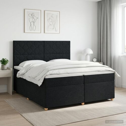 Boxspring krevet s madracem Crna 200 x 200 cm Tkanina - Crna 200 x 200 cm Dizajn s rombovima Cijena