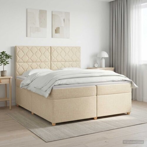 Boxspring krevet s madracem Krem 200 x 200 cm Tkanina - Krem 200 x 200 cm Dizajn s rombovima Cijena
