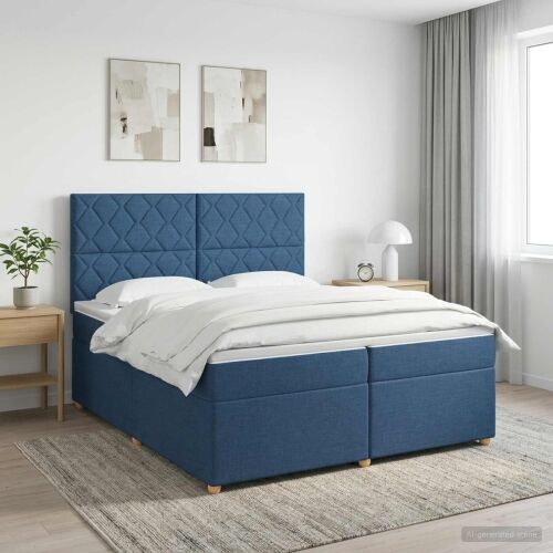 Boxspring krevet s madracem Plava 200 x 200 cm Tkanina - Plava 200 x 200 cm Dizajn s rombovima Cijena