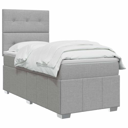 Boxspring krevet s madracem Svjetlosiva 100 x 200 cm Tkanina - Svjetlosiva 100 x 200 cm Prošiveno gumbima Cijena
