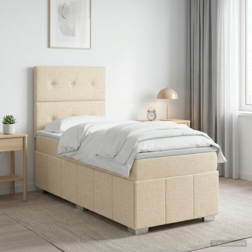 Boxspring krevet s madracem Krem 100 x 200 cm Tkanina - Krem 100 x 200 cm Prošiveno gumbima Cijena