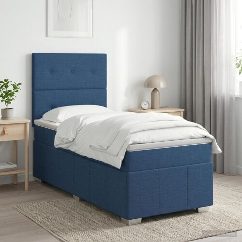 Boxspring krevet s madracem Plava 100 x 200 cm Tkanina - Plava 100 x 200 cm Prošiveno gumbima Cijena