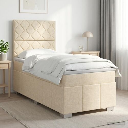 Boxspring krevet s madracem Krem 100 x 200 cm Tkanina - Krem 100 x 200 cm Dizajn s rombovima Cijena