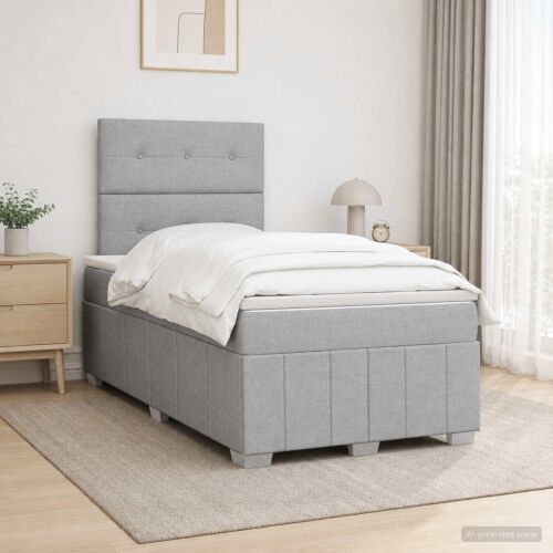 Boxspring krevet s madracem Svjetlosiva 120 x 190 cm Tkanina - Svjetlosiva 120 x 190 cm Prošiveno gumbima Cijena