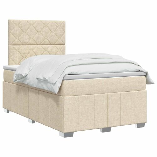 Boxspring krevet s madracem Krem 120 x 190 cm Tkanina - Krem 120 x 190 cm Dizajn s rombovima Cijena