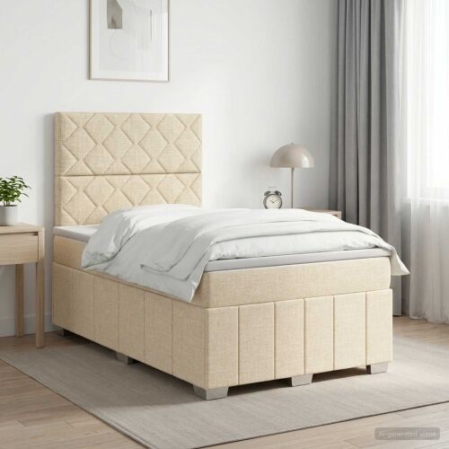 Boxspring krevet s madracem Krem 120 x 190 cm Tkanina - Krem 120 x 190 cm Dizajn s rombovima Cijena