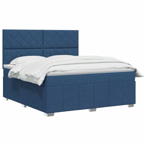 Boxspring krevet s madracem Plava 140 x 200 cm Tkanina - Plava 140 x 200 cm Dizajn s rombovima Cijena