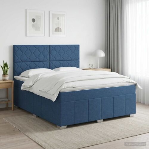 Boxspring krevet s madracem Plava 140 x 200 cm Tkanina - Plava 140 x 200 cm Dizajn s rombovima Cijena