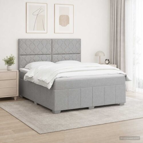 Boxspring krevet s madracem Svjetlosiva 180 x 200 cm Tkanina - Svjetlosiva 180 x 200 cm Dizajn s rombovima Cijena