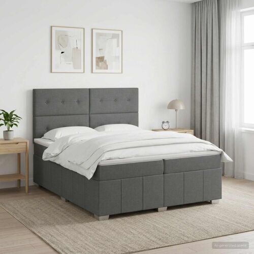 Boxspring krevet s madracem Tamnosiva 200 x 200 cm Tkanina - Tamnosiva 200 x 200 cm Prošiveno gumbima Cijena