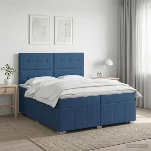 Boxspring krevet s madracem Plava 200 x 200 cm Tkanina - Plava 200 x 200 cm Prošiveno gumbima Cijena