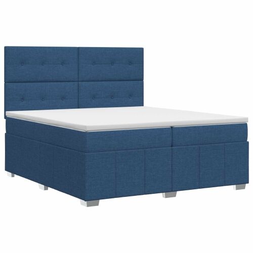 Boxspring krevet s madracem Plava 200 x 200 cm Tkanina - Plava 200 x 200 cm Prošiveno gumbima Cijena