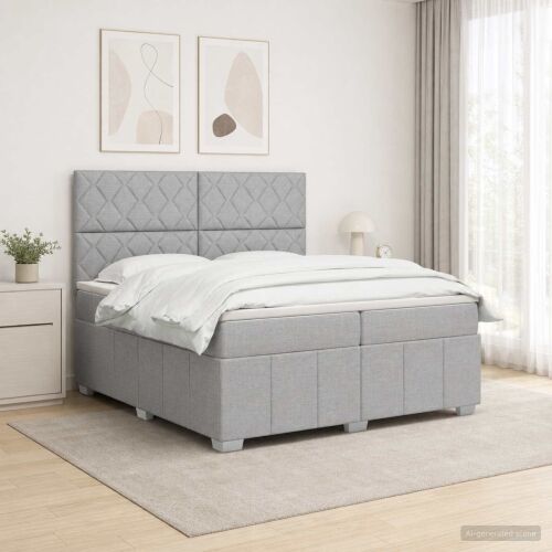Boxspring krevet s madracem Svjetlosiva 200 x 200 cm Tkanina - Svjetlosiva 200 x 200 cm Dizajn s rombovima Cijena