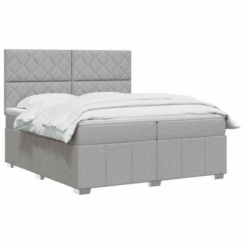 Boxspring krevet s madracem Svjetlosiva 200 x 200 cm Tkanina - Svjetlosiva 200 x 200 cm Dizajn s rombovima Cijena