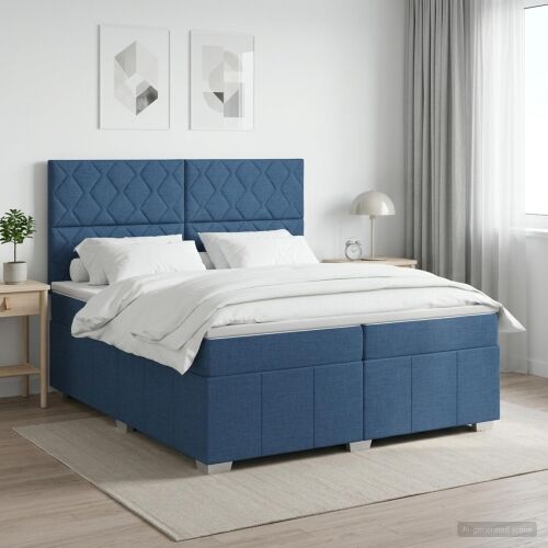 Boxspring krevet s madracem Plava 200 x 200 cm Tkanina - Plava 200 x 200 cm Dizajn s rombovima Cijena