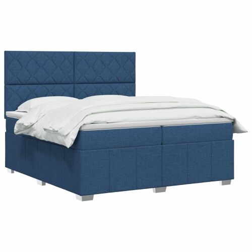Boxspring krevet s madracem Plava 200 x 200 cm Tkanina - Plava 200 x 200 cm Dizajn s rombovima Cijena