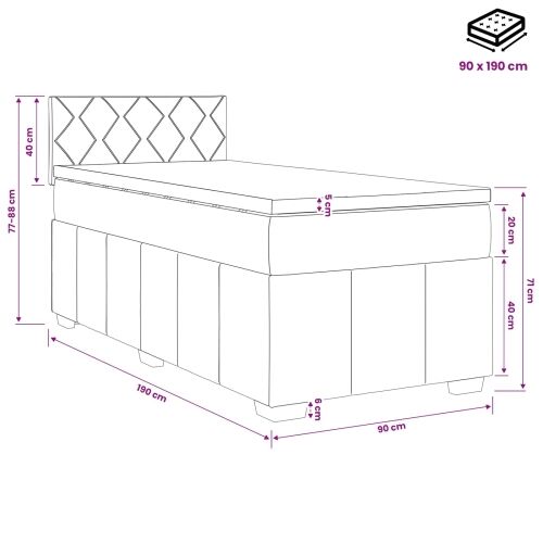 Boxspring krevet s madracem Tamnosiva Jjedan Tkanina - Tamnosiva jedna veličina Dizajn s rombovima Cijena