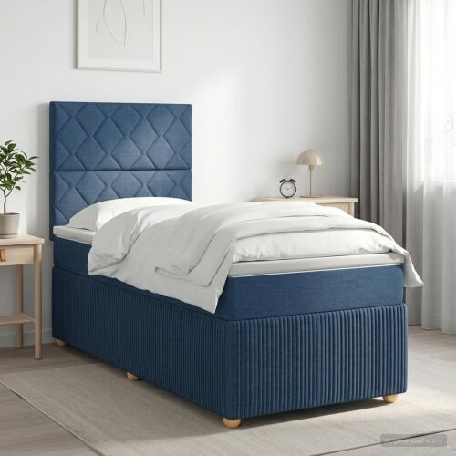 Boxspring krevet s madracem Plava 90 x 190 cm Tkanina - Plava 90 x 190 cm Dizajn s rombovima Cijena