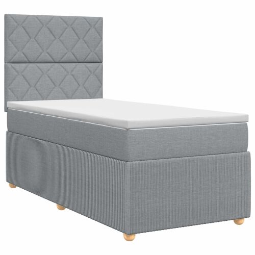 Boxspring krevet s madracem Svjetlosiva 90 x 200 cm Tkanina - Svjetlosiva 90 x 200 cm Dizajn s rombovima Cijena