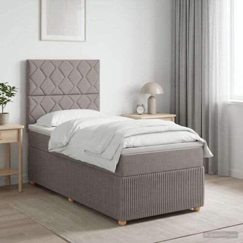 Boxspring krevet s madracem Sivosmeđa 90 x 200 cm Tkanina - Sivosmeđa 90 x 200 cm Dizajn s rombovima Cijena