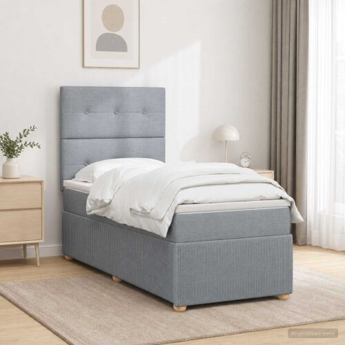 Boxspring krevet s madracem Svjetlosiva 100 x 200 cm Tkanina - Svjetlosiva 100 x 200 cm Prošiveno gumbima Cijena