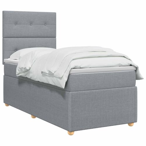 Boxspring krevet s madracem Svjetlosiva 100 x 200 cm Tkanina - Svjetlosiva 100 x 200 cm Prošiveno gumbima Cijena