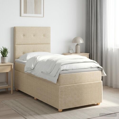 Boxspring krevet s madracem Krem 100 x 200 cm Tkanina - Krem 100 x 200 cm Prošiveno gumbima Cijena