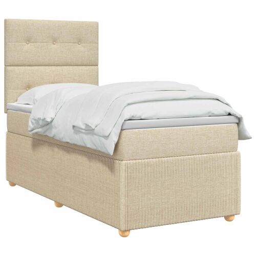 Boxspring krevet s madracem Krem 100 x 200 cm Tkanina - Krem 100 x 200 cm Prošiveno gumbima Cijena