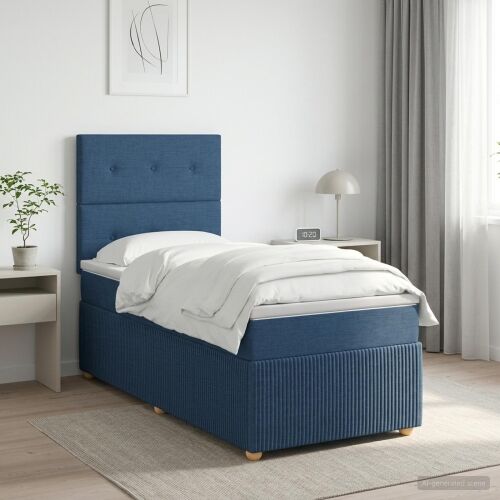 Boxspring krevet s madracem Plava 100 x 200 cm Tkanina - Plava 100 x 200 cm Prošiveno gumbima Cijena