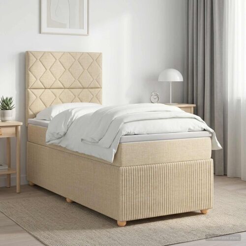 Boxspring krevet s madracem Krem 100 x 200 cm Tkanina - Krem 100 x 200 cm Dizajn s rombovima Cijena