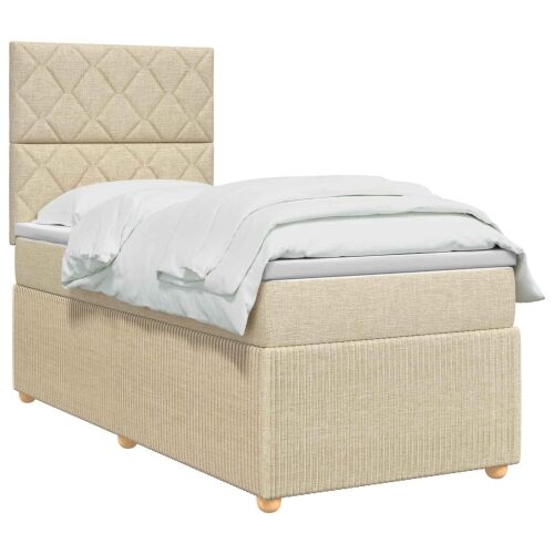 Boxspring krevet s madracem Krem 100 x 200 cm Tkanina - Krem 100 x 200 cm Dizajn s rombovima Cijena