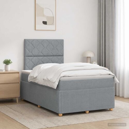 Boxspring krevet s madracem Svjetlosiva 120 x 200 cm Tkanina - Svjetlosiva 120 x 200 cm Dizajn s rombovima Cijena