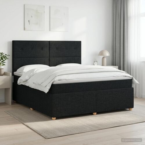Boxspring krevet s madracem Crna 140 x 190 cm Tkanina - Crna 140 x 190 cm Prošiveno gumbima Cijena