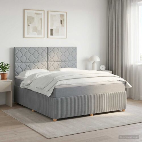 Boxspring krevet s madracem Svjetlosiva 160 x 200 cm Tkanina - Svjetlosiva 160 x 200 cm Dizajn s rombovima Cijena