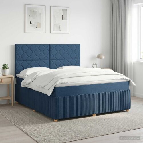 Boxspring krevet s madracem Plava 160 x 200 cm Tkanina - Plava 160 x 200 cm Dizajn s rombovima Cijena