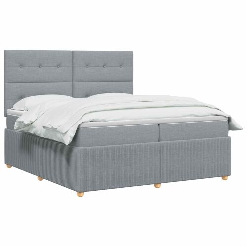 Boxspring krevet s madracem Svjetlosiva 200 x 200 cm Tkanina - Svjetlosiva 200 x 200 cm Prošiveno gumbima Cijena