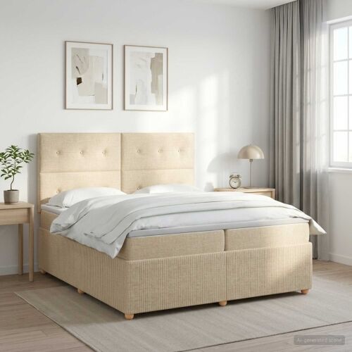 Boxspring krevet s madracem Krem 200 x 200 cm Tkanina - Krem 200 x 200 cm Prošiveno gumbima Cijena