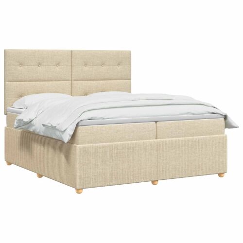 Boxspring krevet s madracem Krem 200 x 200 cm Tkanina - Krem 200 x 200 cm Prošiveno gumbima Cijena
